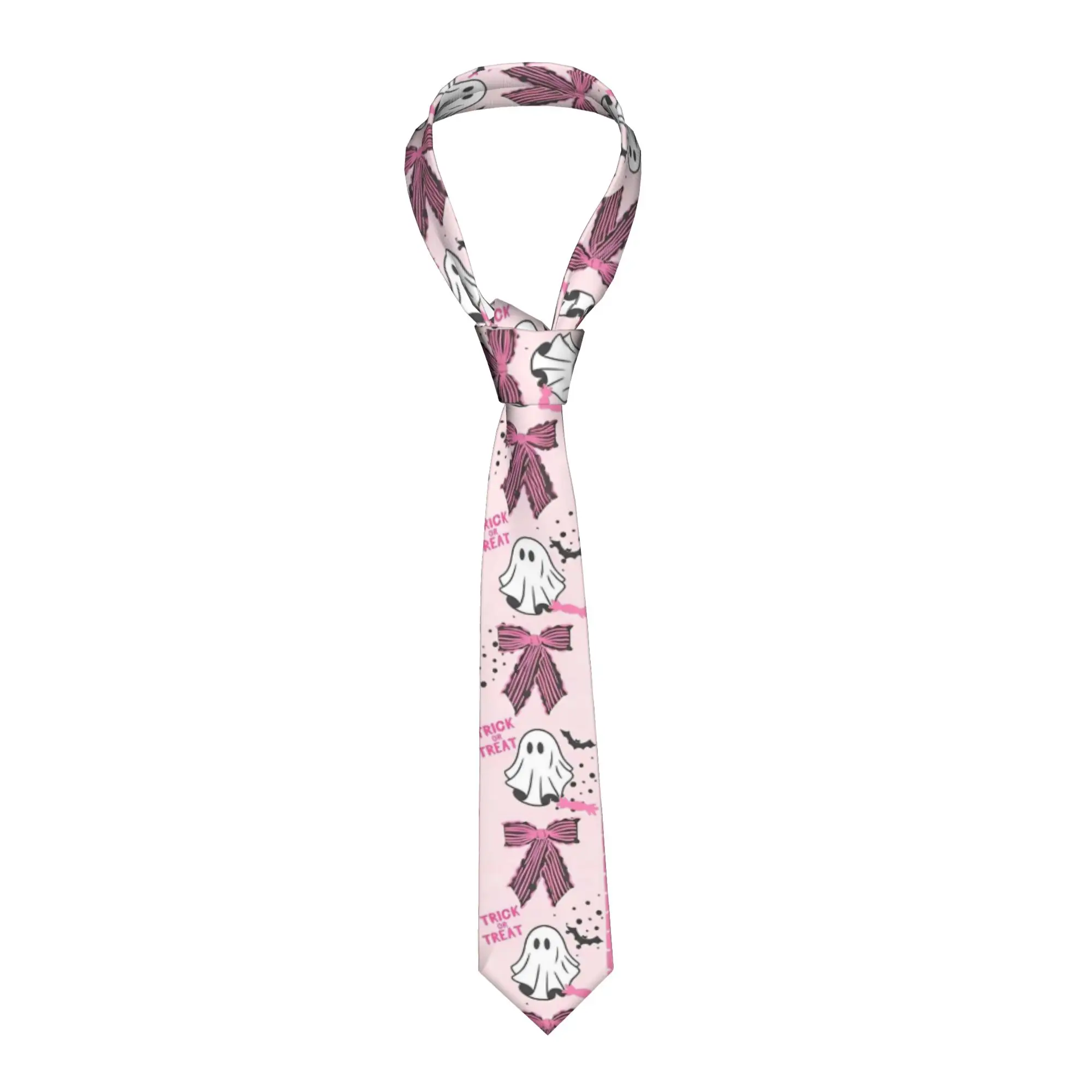 Pink Bows Pumpkin Halloween Ghosts  Necktie Men Women  8 cm  Neck Tie for Mens Skinny Wide Suits Accessories Gravatas  Business