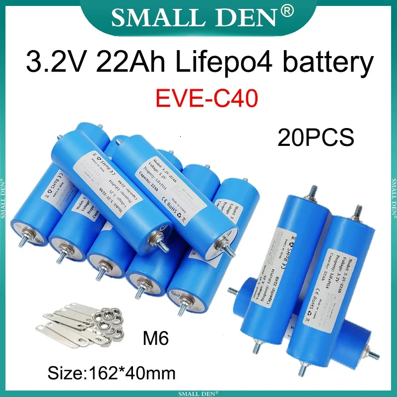 20PCS 3.2V 22Ah Lifepo4 Rechargeable battery Grade A Cells diy 12v 24v 36v Power Supply E-scooter motorcycle Home Solar Inverter