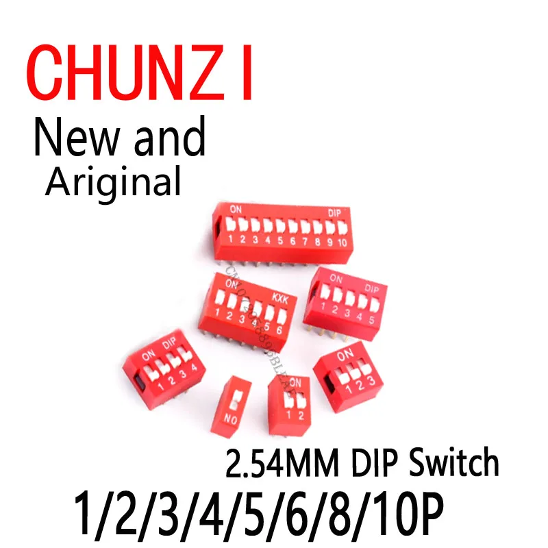 5pcs DIP Switch 2.54MM DA-02 Horizontal Dial 90 Degrees Plug-in Side Insert Bent Foot Switch 1/2/3/4/5/6/8/10P