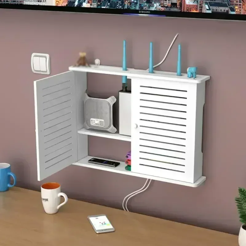 Wireless Wifi Router Storage Box Wall-mounted Wooden Plastic Box Cable Power Wire Plug Organizer Box Router Storage Shelf