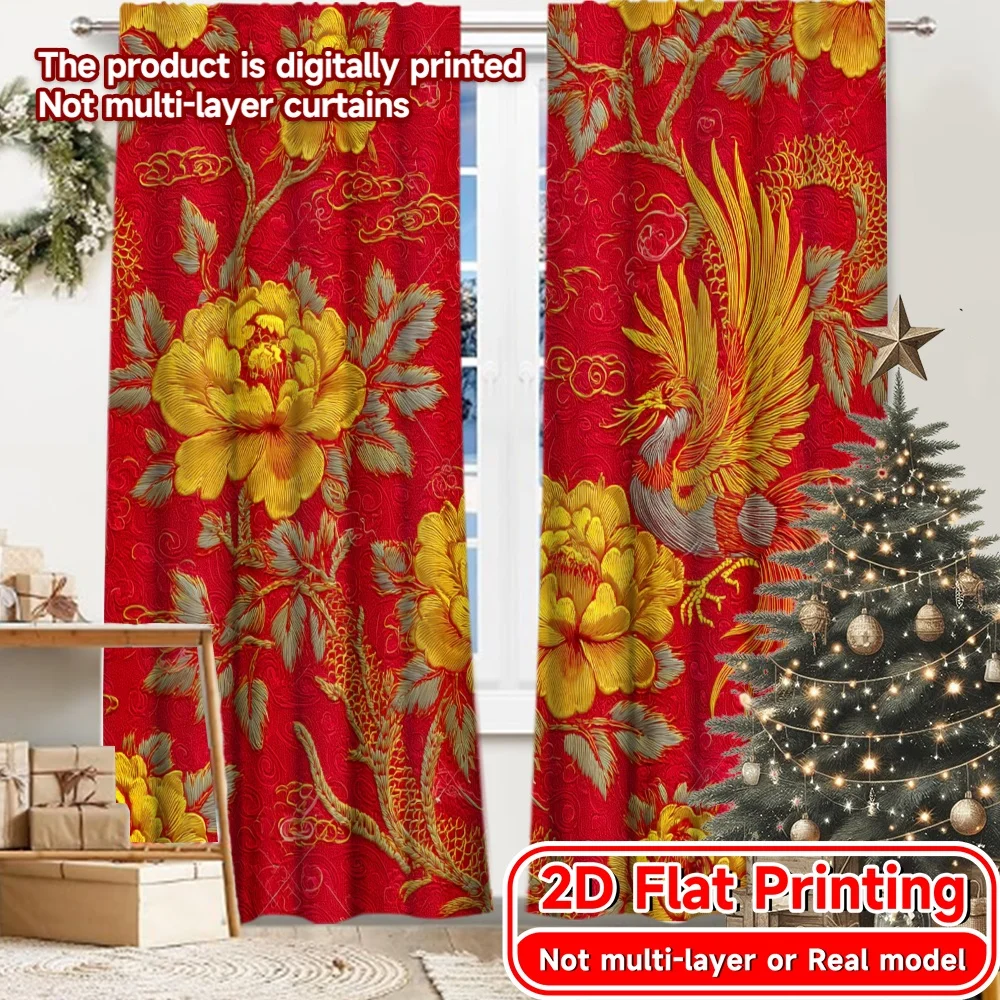 2D Flat Printing,2pcs Blossom Lantern Popular Curtain Cloth Polyester Curtains Decorations Inside Decorative for Bedroom &