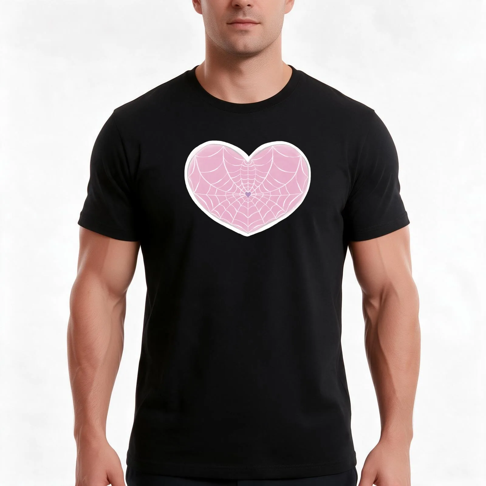 Pastel Spider Web Heart T-Shirt, Summer Casual Cotton Tee, Oversized Streetwear Tops, Vintage Graphic Print, Unisex Men Women
