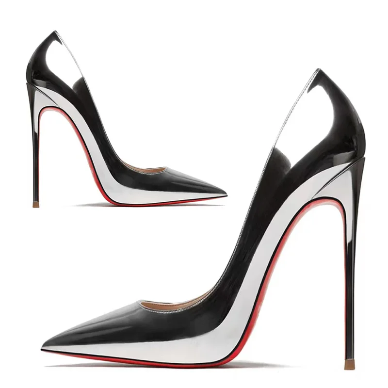Silver High Heels, Women's Slim Heels, New Shallow Mouth Pointed Single Shoes, Mirror Oversized Banquet Shoes