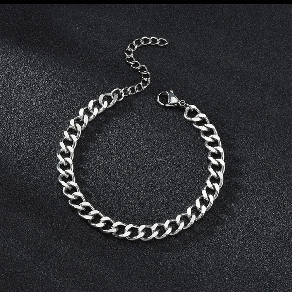 Hip-Hop Edelstahl Kubanische Gliederkette Armband für Frauen 3 5 7 mm Einfaches Edelstahl Herren Armband Goldfarben Schmuck – Detail 9