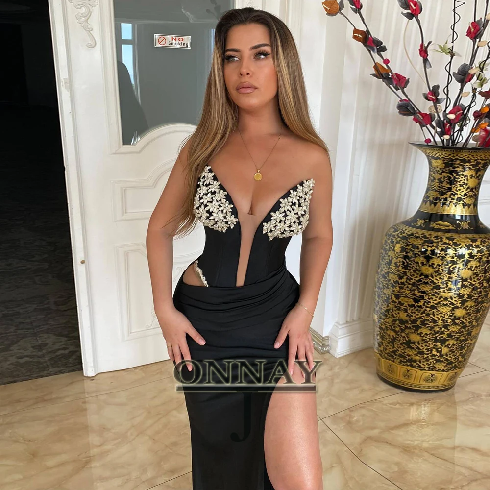 

Sexy Sweetheart Crystals Prom Dresses Trumpet for Women Slit Saudi Arabric Gala Bespoke Gown Vestidos De Fiesta Customized