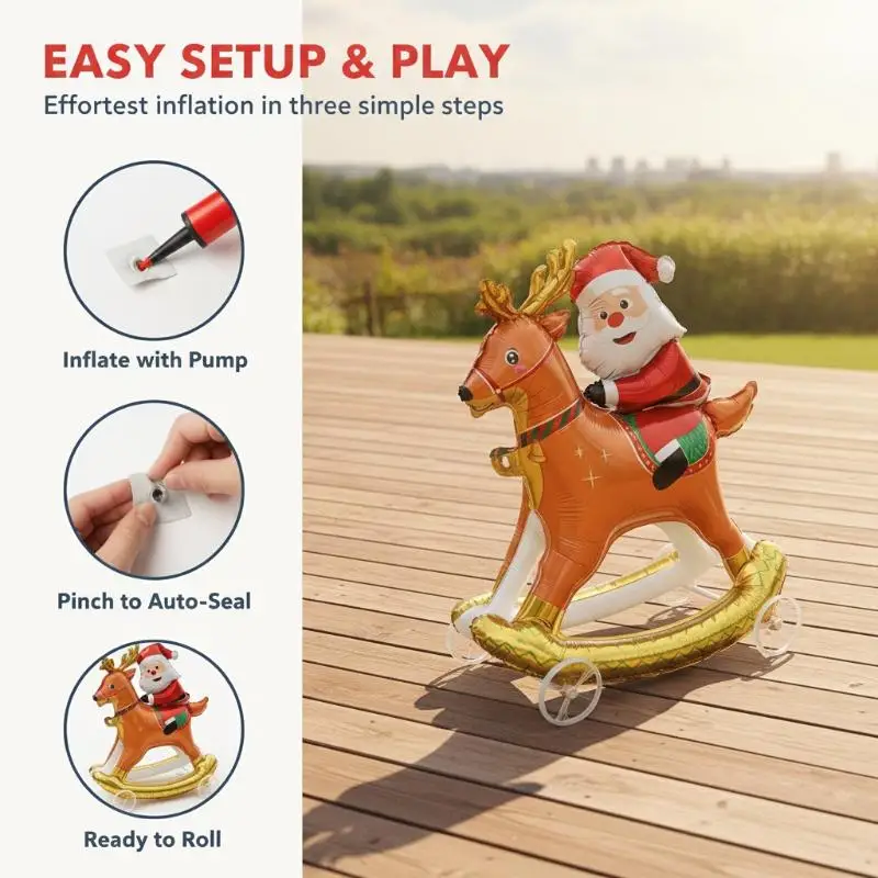 1Pcs Santa Riding Reindeer Pull Along Wheel Balloons Christmas Walking Aluminum Foil Balloon Kids Gift Birthday Xmas Party Deco