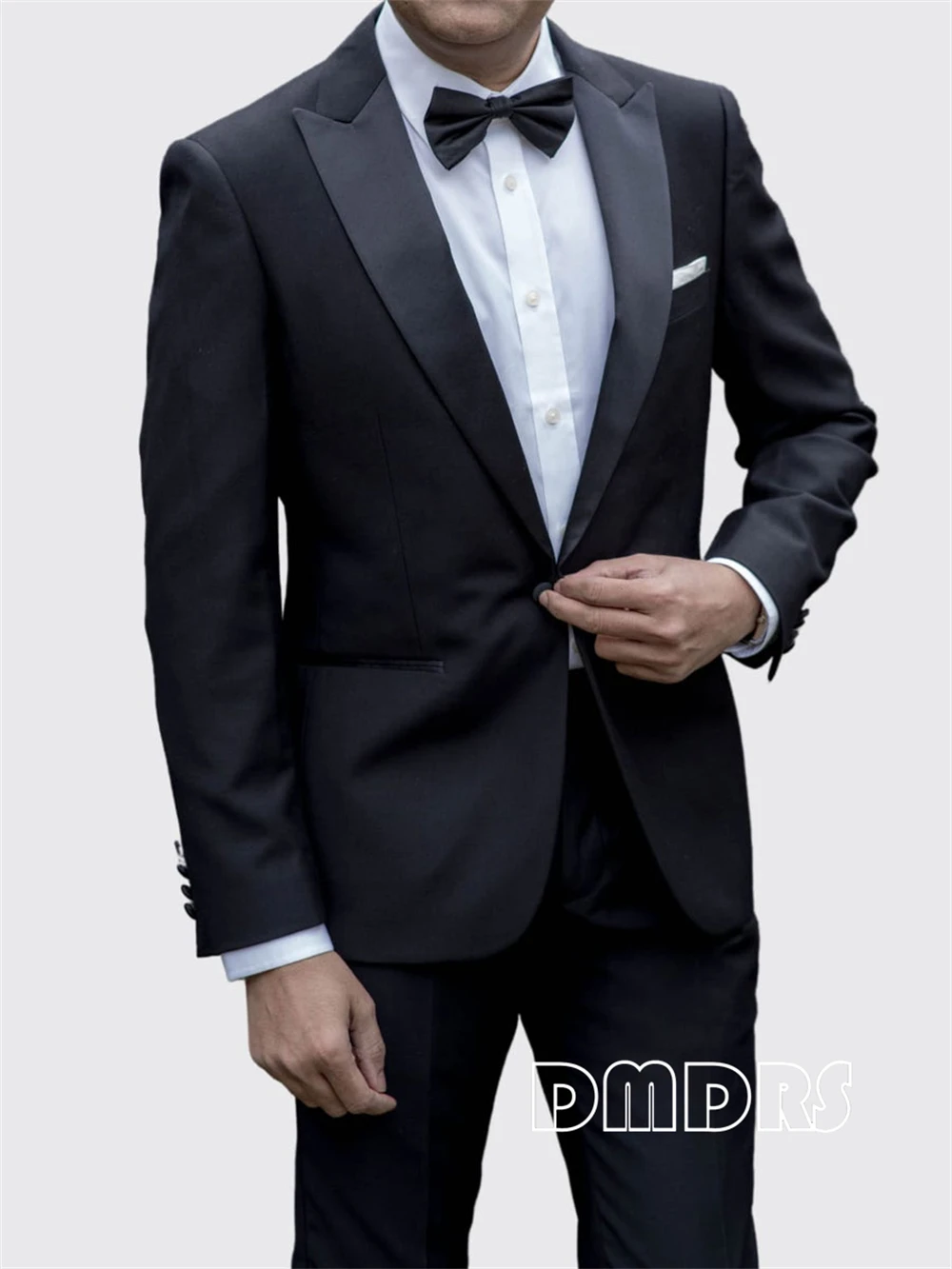 Plus Size Blasic Black Suit Set for Men, 2 Pieces Fomal Suit Sets Slim Fitting Tuxedo Jacket Pants One Button Blazer Trousers