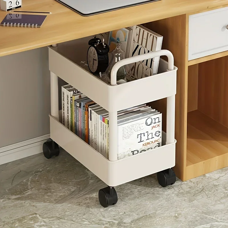 

Multifunctional Double Layer Rolling Storage Cart Mobile Household Items Storage Cart with Wheels Bathroom Organizer Storage