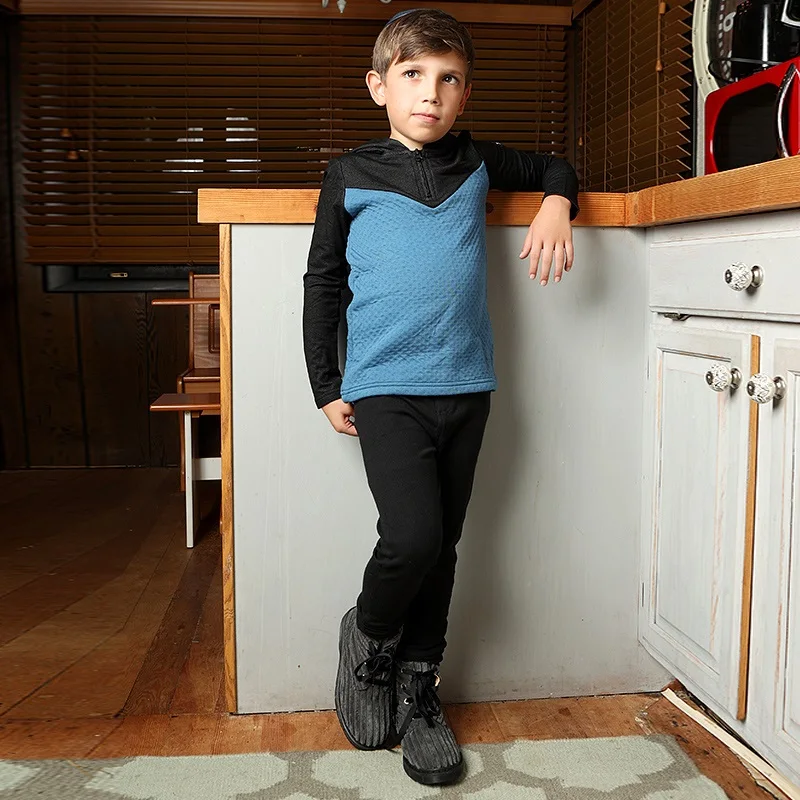 AA AW25 - Autumn children's clothes colorblock hooded set dress shirt baby romper black denim and warm interlayer fabric