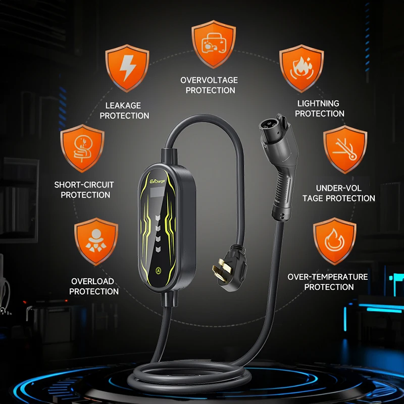 Portable Type2 Electric Vehicle Charger Fast Charging Adapter 3.5KW 16A 7KW 32A for EV Cars Compact Design for Easy Use