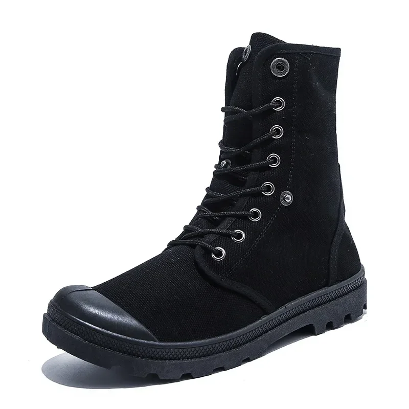 High Top Canvas Shoes Long Tooling Boots for Men Outdoor Non Slip Hiking Boots 2025 New Autumn Work Shoes Vulcanized Sneakers