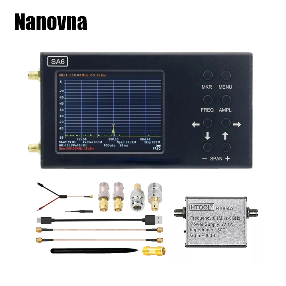 Nanovna SA6 Spectrum Analyzer Handheld Frequency Portable Analyzer 35-6200 MHz RF Input Signal Generator HT004A 100K-6Ghz 30dB