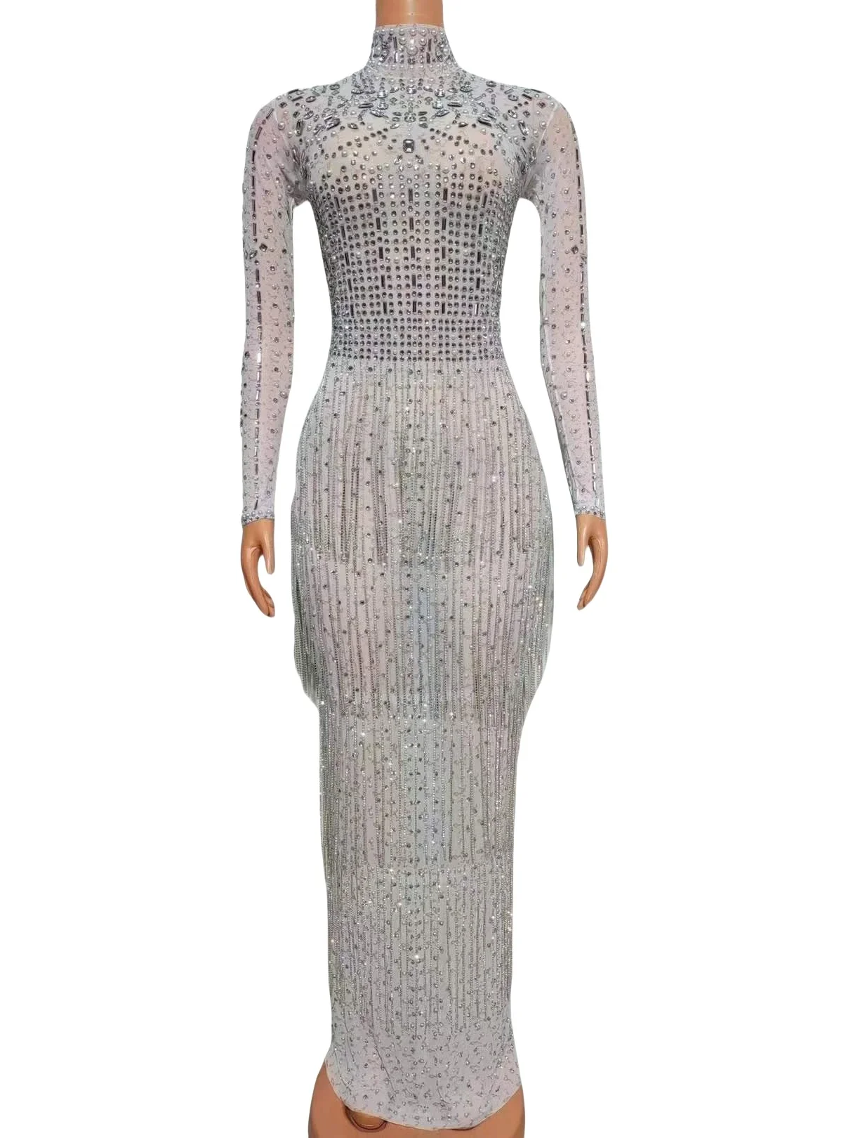 White Long Dress For Women Luxury Rhinestone Fringe Drill Chain Singer Birthday Party Drag Queen Costume Wedding Evening Night