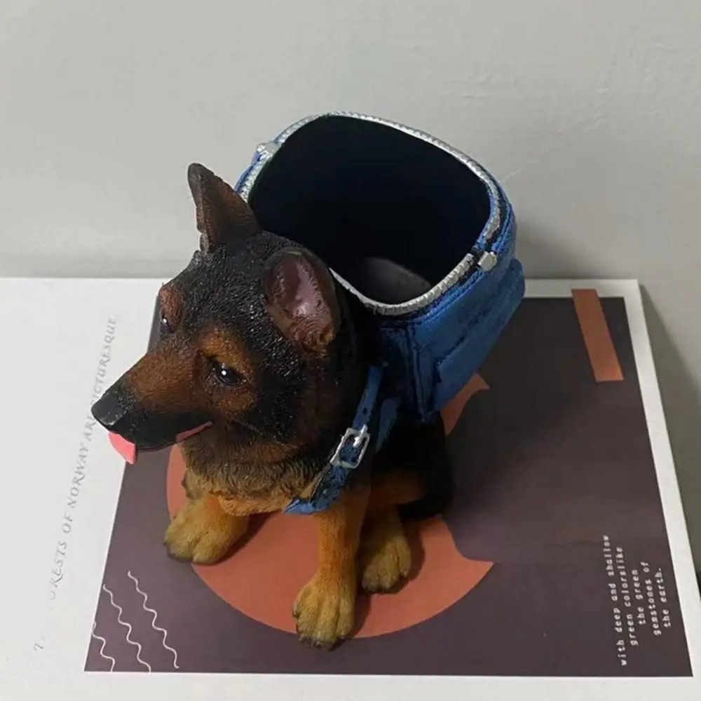 Portable With Backpack Dog Pen Holder Cute Cartoon Resin Dog Statue Hand-painted Desktop Storage Container Bedroom