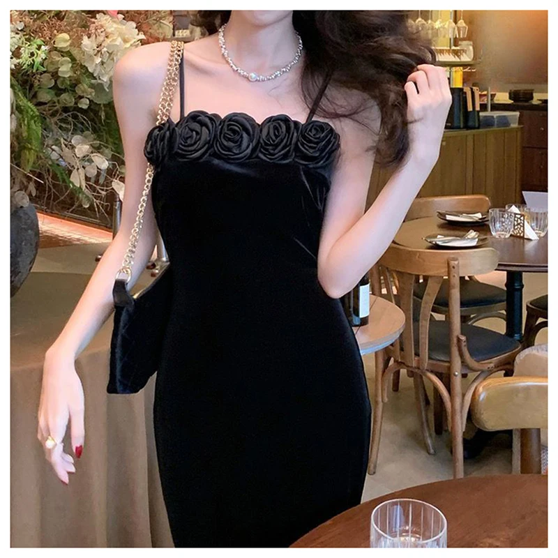 2024 Cross border Sexy Strap Velvet Flower Slimming Dress, jumpsuit, and long skirt  long dresses for women