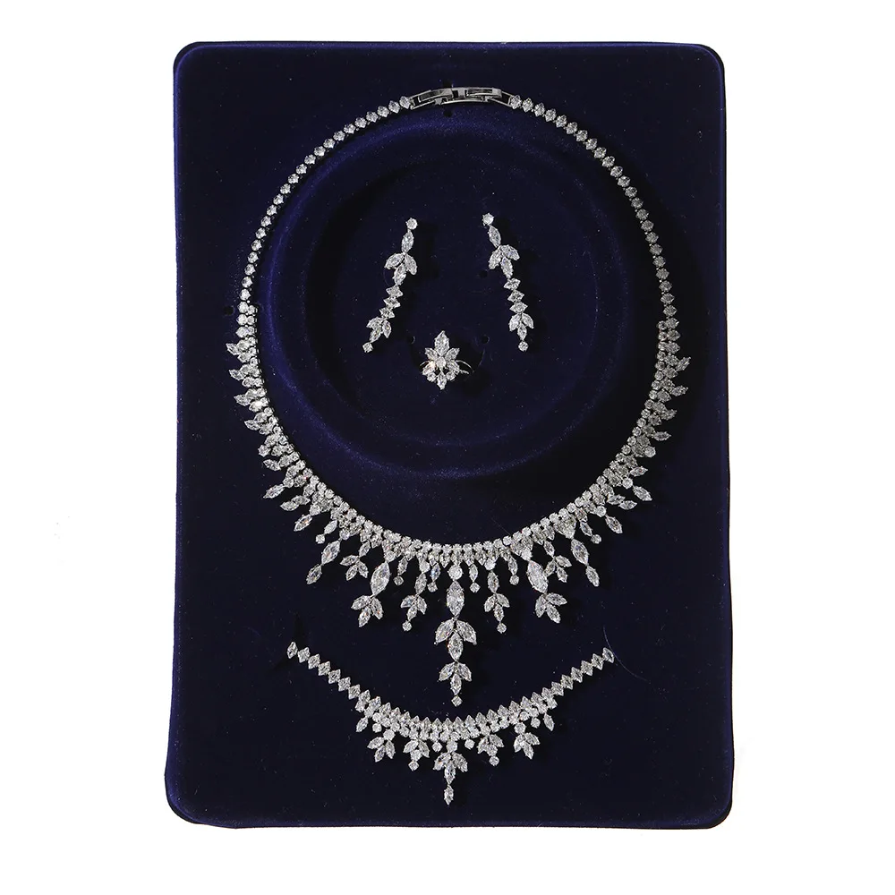 4pcs Luxury Bridal Jewelry Set For Women Zircon Wedding Necklace Earring Bracelet Ring Set Evening Party Prom Wedding Jewellery