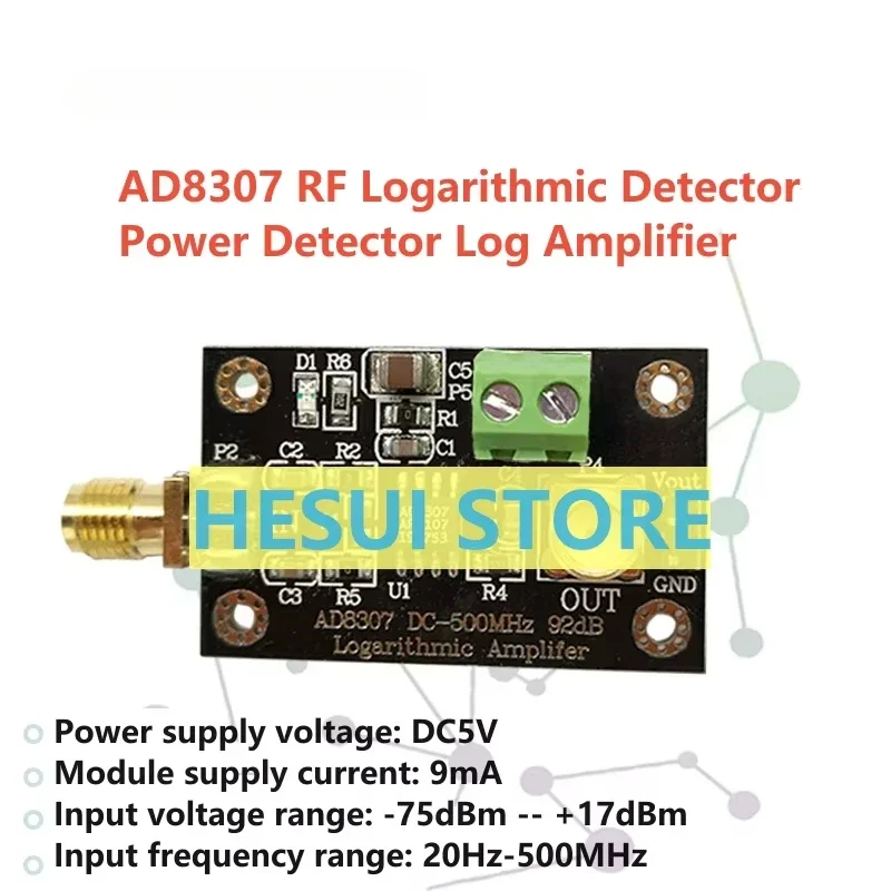 Módulo AD8307 de 500MHz, módulo detector de potencia RF, amplificador logarítmico, módulo amplificador de potencia de antena transmisora RF