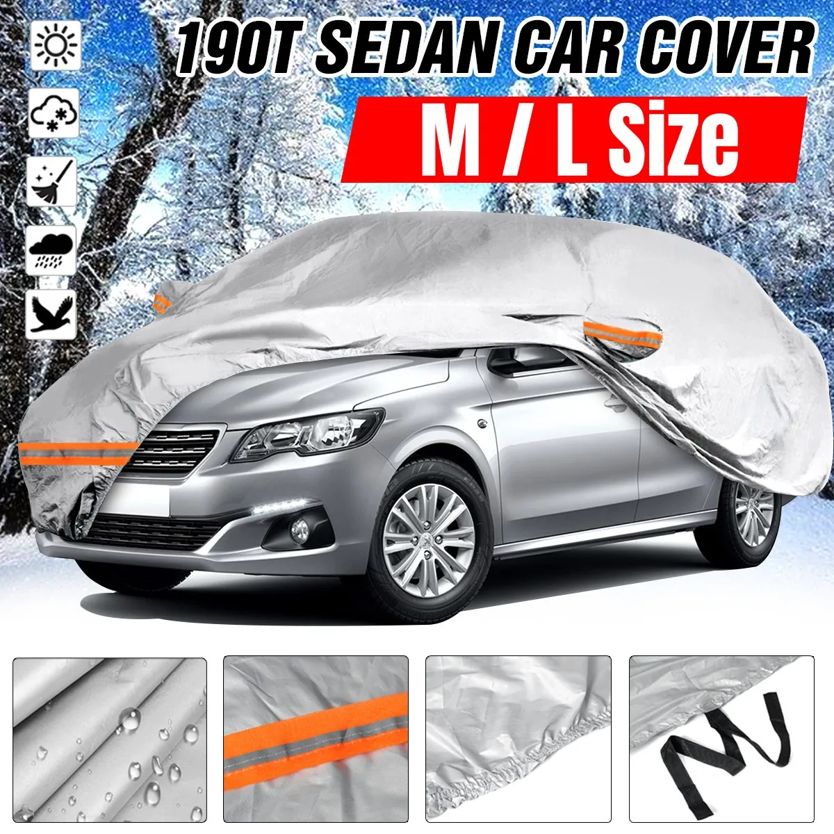 

Universal 190T Full Car Cover Indoor Outdoor Waterproof Anti Snow Sunshade Dustproof Sedan Car Protective Cover M/L Size