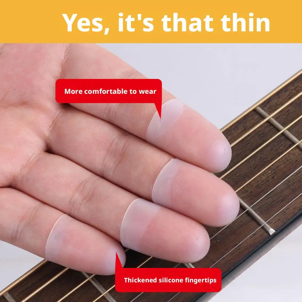 Guitar Finger Protectors Ultra Thin Silicone Fingertip Guards Left Hand Anti Pain Sleeves for Ukulele Beginner Practice