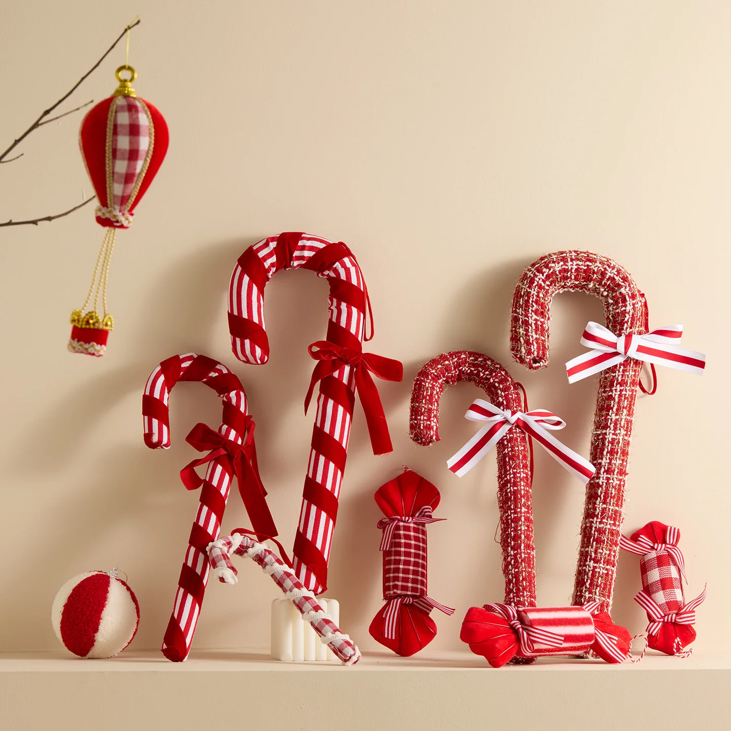 

New Christmas Decorations Red and White Walking Stick Plaid Christmas Balloon Hot Air Balloon Hanging Christmas Tree Decoration