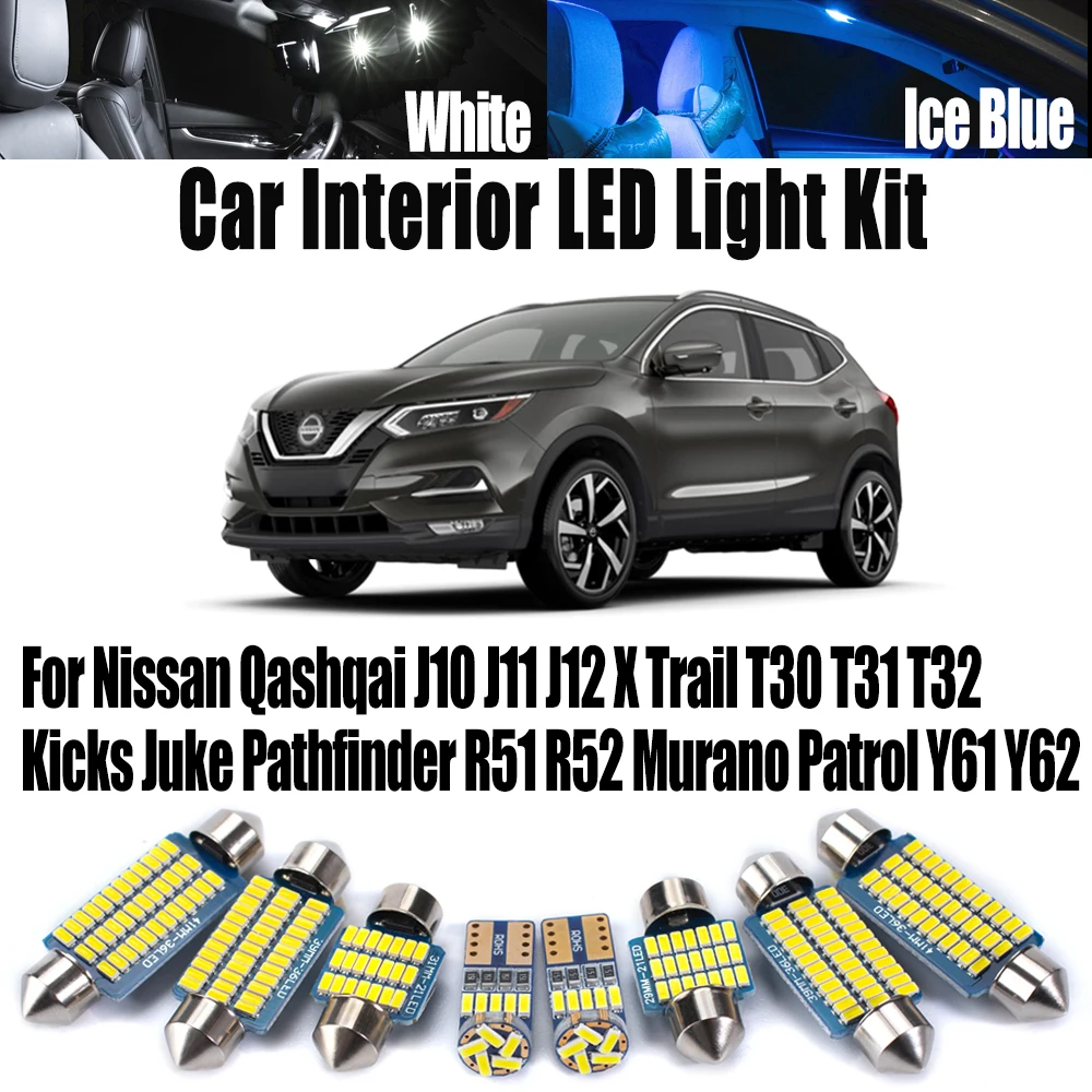 

Для Nissan Qashqai J10 J11 J12 Pathfinder R51 R52 Murano Patrol Y61 Y62 XTrail T30 T31 T32 Kicks Juke Набор светодиодных фонарей для салона автомобиля
