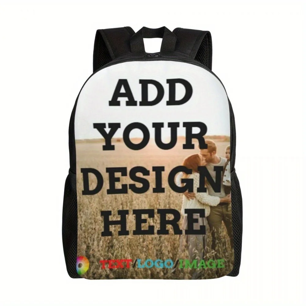 Custom Photo Text Logo Backpack, Personalized Print Backpack, Customized Image Travel School Backpack, Casual Daily Shoulder Bag