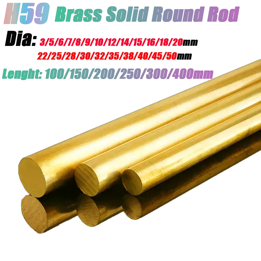 1-5Pcs H59 Brass Round Bars Solid Rods Dia 3mm 5mm 6mm 7/8/9 10/12/14/16/28/30/32/40mm~50mm Length 100/150/200/250/300/400/500mm
