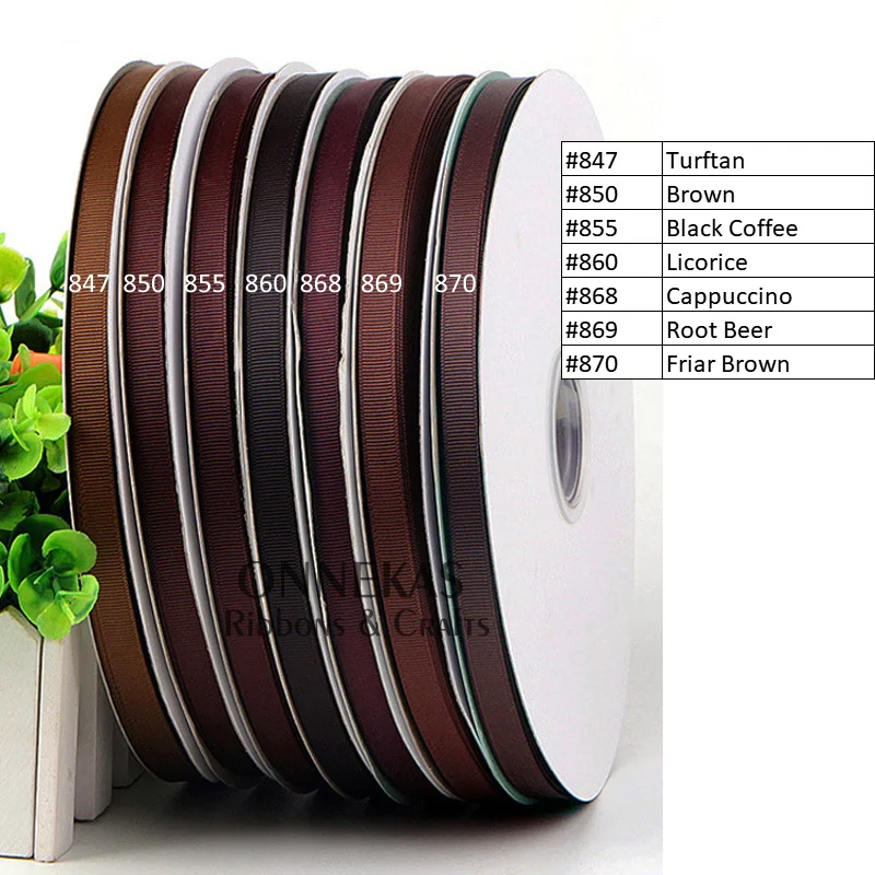 100Yards 6/9/13/16/19/25/38mm Brown Ivory Grosgrain Ribbon High Quality 100% Polyester Fabric Ribbon Bow Making Wedding Ribbon