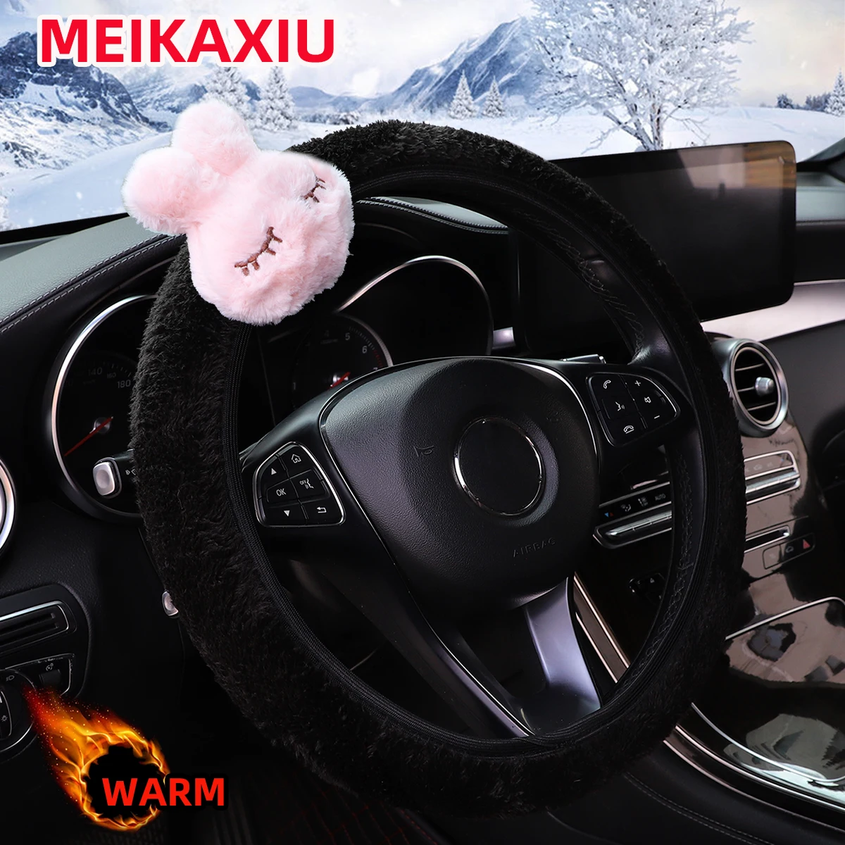 Damen-Lenkradbezug, niedliche Tier-Themen – Kaninchen, Welpe, Wolke, Panda, Bär, Eisbär, Pelz-Design, kein Innenring – Detail 5
