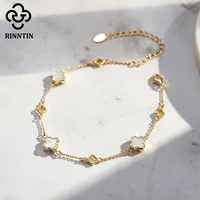 Rinntin New Design 925 Sterling Silver Lucky Four Leaf Clover Women's White Shell Bracelet Jewelry for Girlfriend Present GMB68 - Image 3