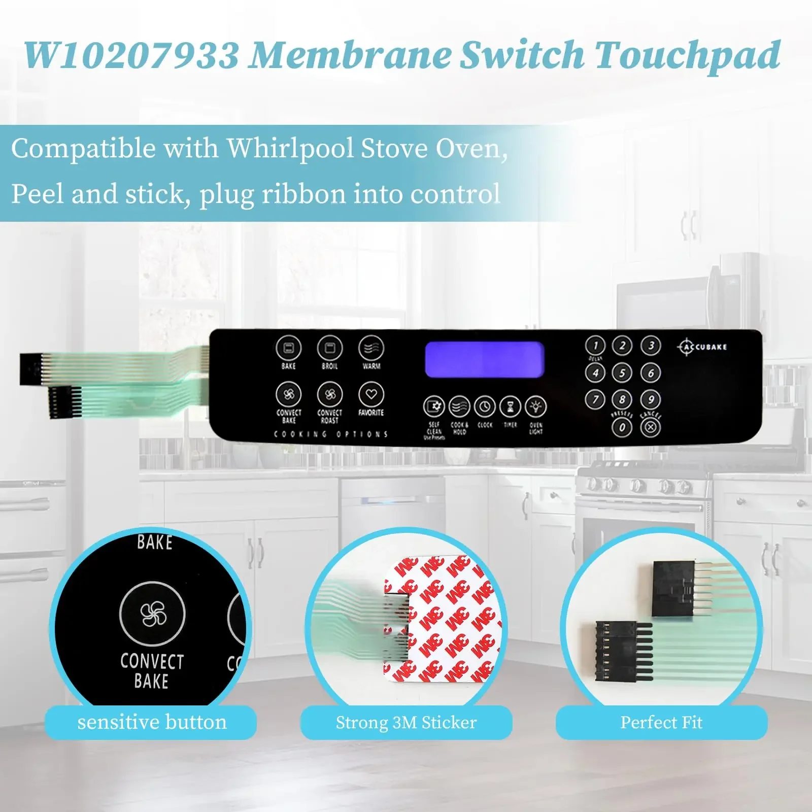 For Whirlpool WPW10207933 Touch Membrane Pad Stove Replacement Part W10207933 AP6017098 1547595 7450P117-60