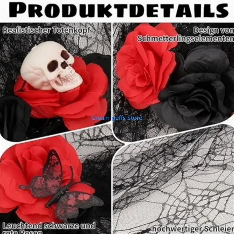 50LE Gothic Party Headpiece and Gloves Cosplay Accessory Set for Cosplay Use