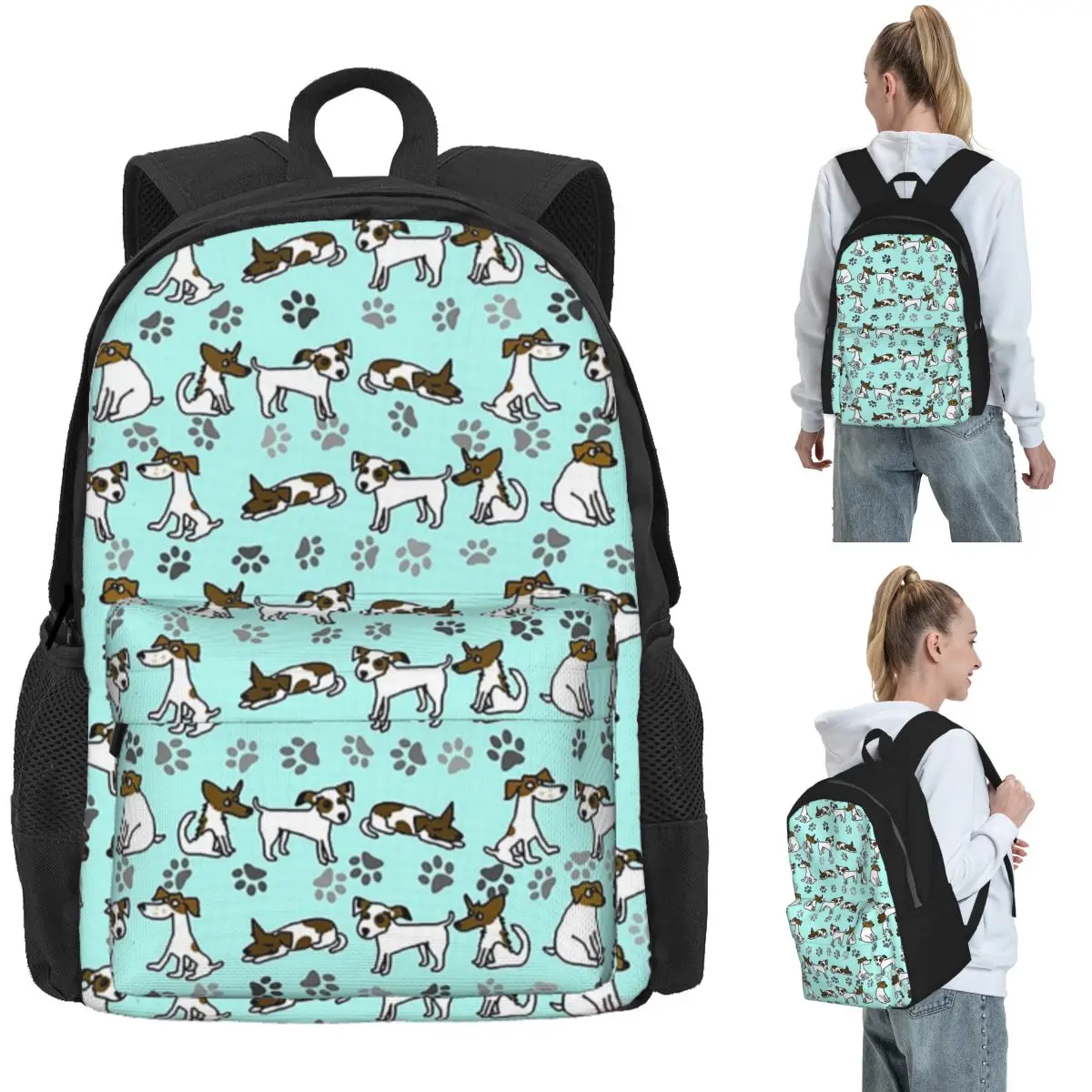 Jack Russell Terrier Cartoon With Light Blue Background Backpack Daypack Children BookBag School Bag Shoulder Bags for Men Women