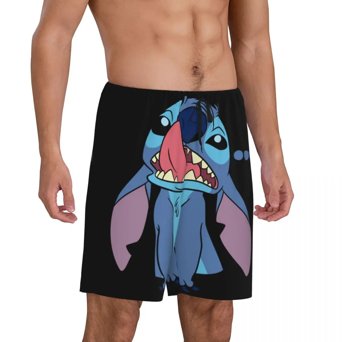 Custom Printed Cartoon Anime Manga Stitch Lilo Pajama Shorts for Men Sleepwear Bottoms Sleep Short Pjs with Pockets