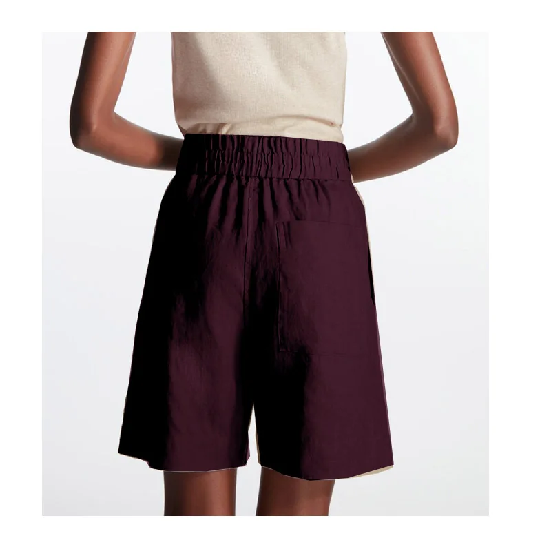 Linen Summer Women's Shorts Elastic Waist Linen Primary Color Cool Breathable Simple Generous Casual Cotton Hemp Women Clothing