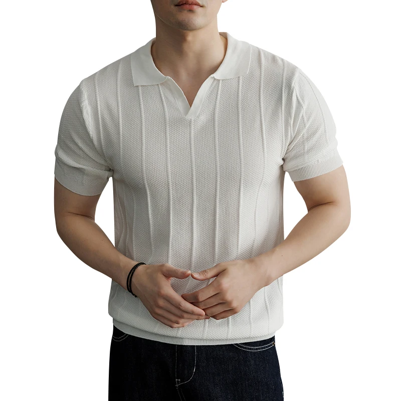 

Quality Mens Polo Shirt Summer Short Sleeve Shirts V Neck Casual Golf Shorts Polo Soft Korean Breathable Men Knitting Top