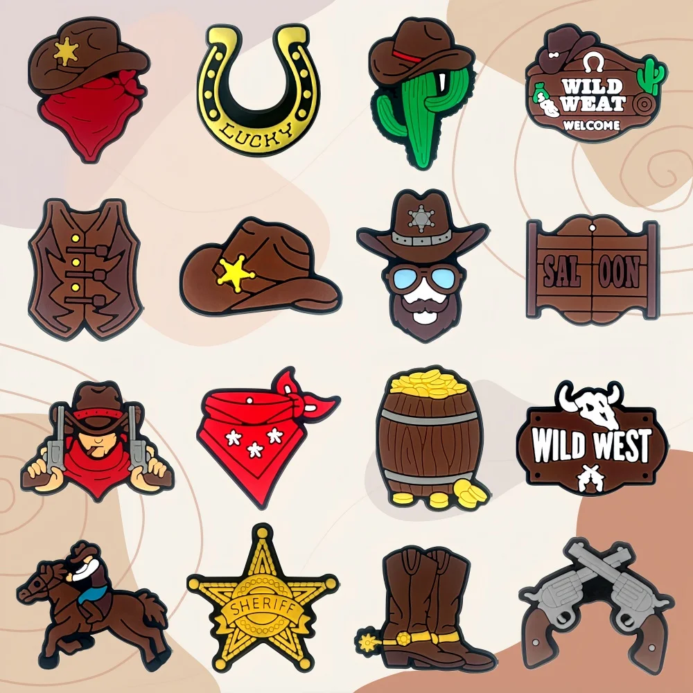 16Pcs Cow Shoe Charms, Horse Wild West Shoes Decoration Char
