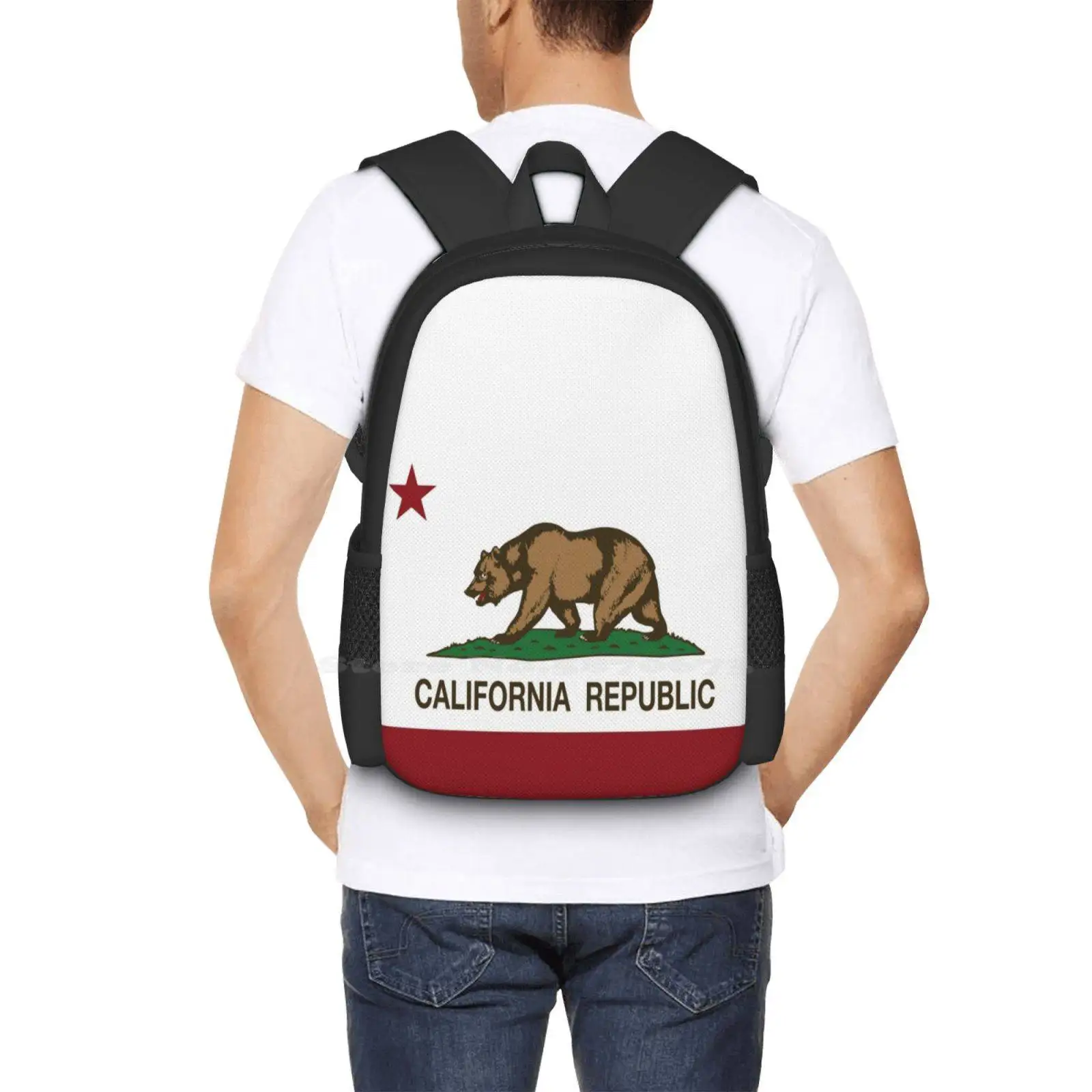 Mochila com bandeira da república da califórnia, para estudante universitário, design padrão, faculdade, amor