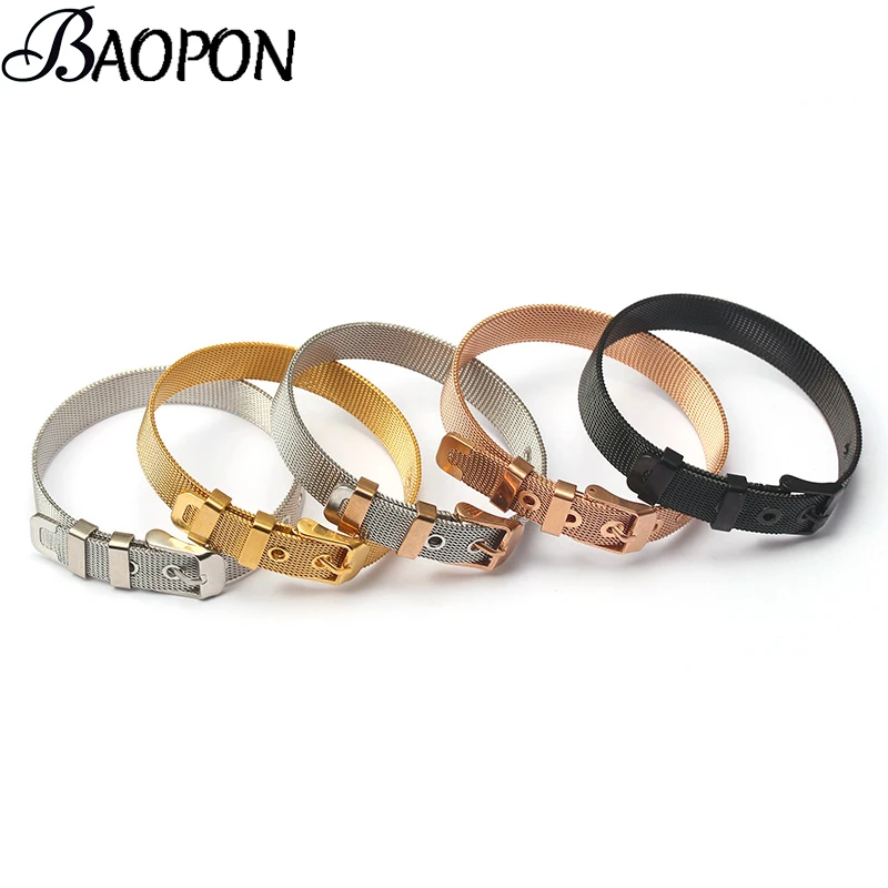 Fashion Keeper Jewelry Women Statement Stainless Steel Mesh Keeper Brand Bracelets With Slide Charms Bracelets  Rose Gold Black