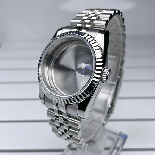 Caja NH35 de 36mm/39mm con bisel estriado, cristal de zafiro compatible con DJ, esfera de 28,5mm para modificación Seik Mod compatible con caja de reloj con movimiento NH35 NH36