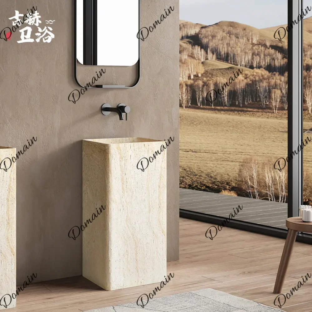LZ Custom Travertine Vanity Basin One Piece Countertop Sink for Home Outdoor Hotel Courtyard Washbasin U