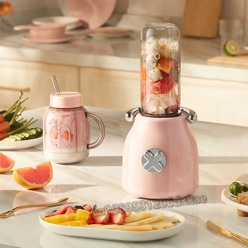 Wielofunkcyjna Mini przenośny Blender butelka na soki podwójny kubek 4-ostrzowy wyciskarka do świeżych owoców Blender do Smoothie kruszenia 220V