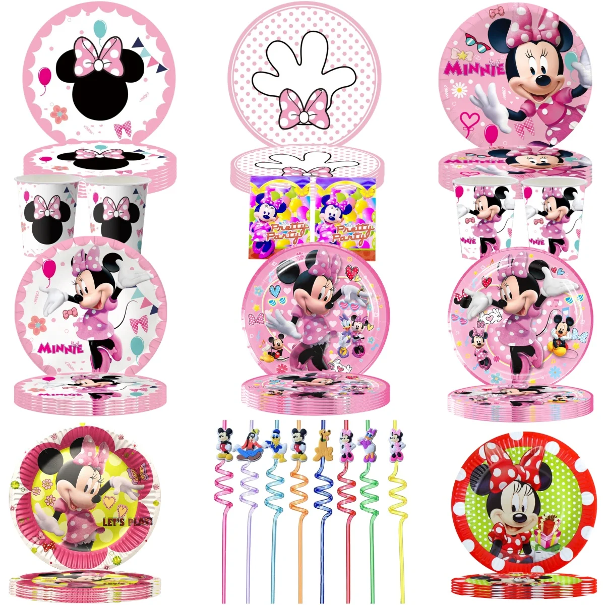 

Minnie Mouse Birthday Party Decoration Disposable Tableware Tablecloth Cup Plate Napkin Balloon Baby Shower Girls Party Supplies