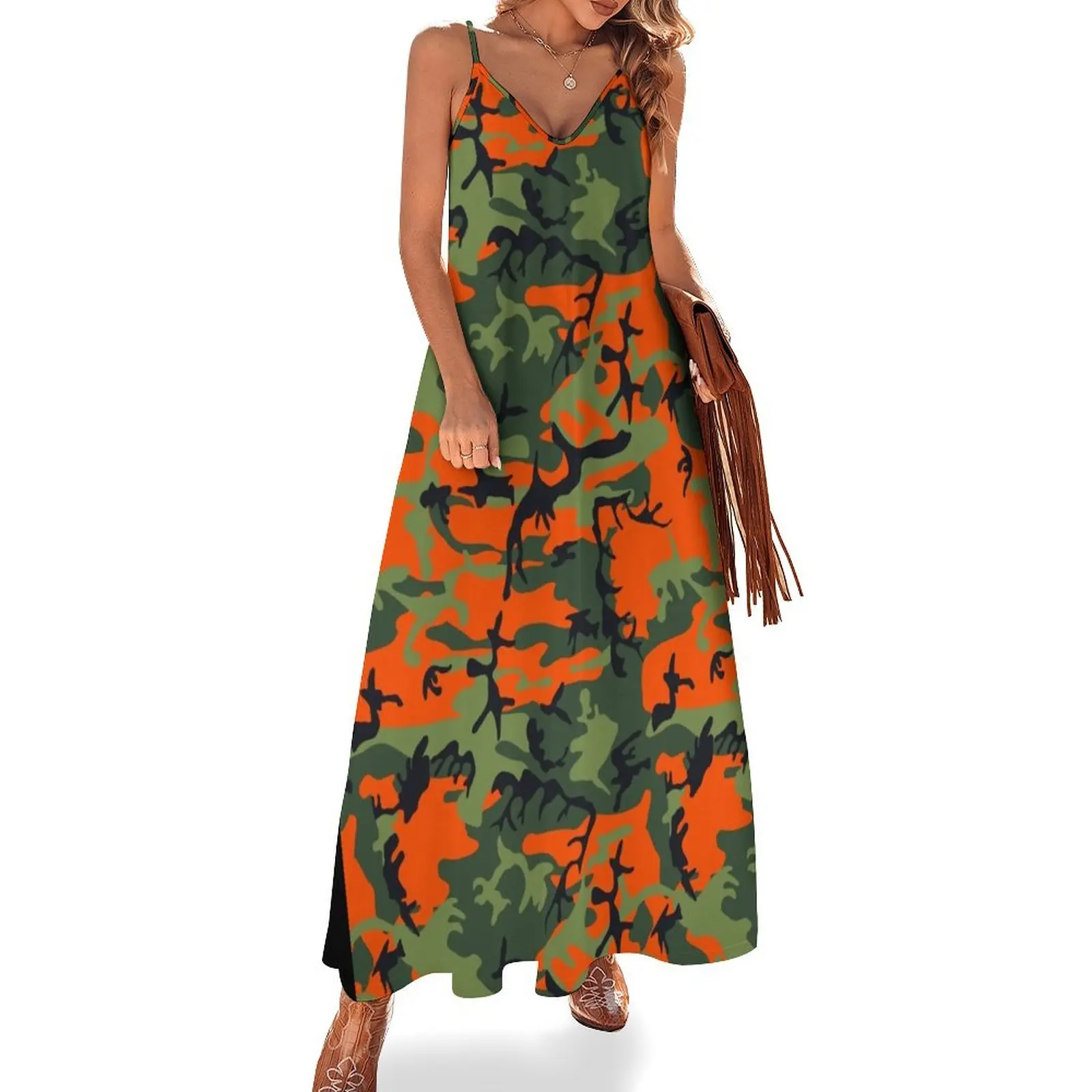 

orange and green camo Sleeveless Dress Female clothing women's summer jumpsuit cocktail dresses