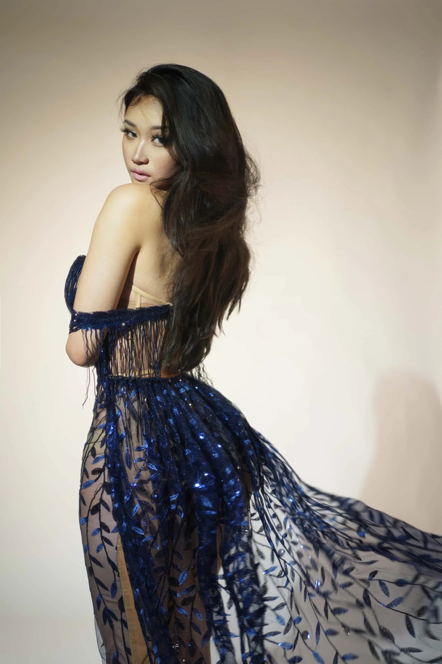 

Sparkly Rhinestone Tassel Party Long Dresses Women Sexy Stretch See Through Dress PUB Birthday Prom Celebration Stage Dresses
