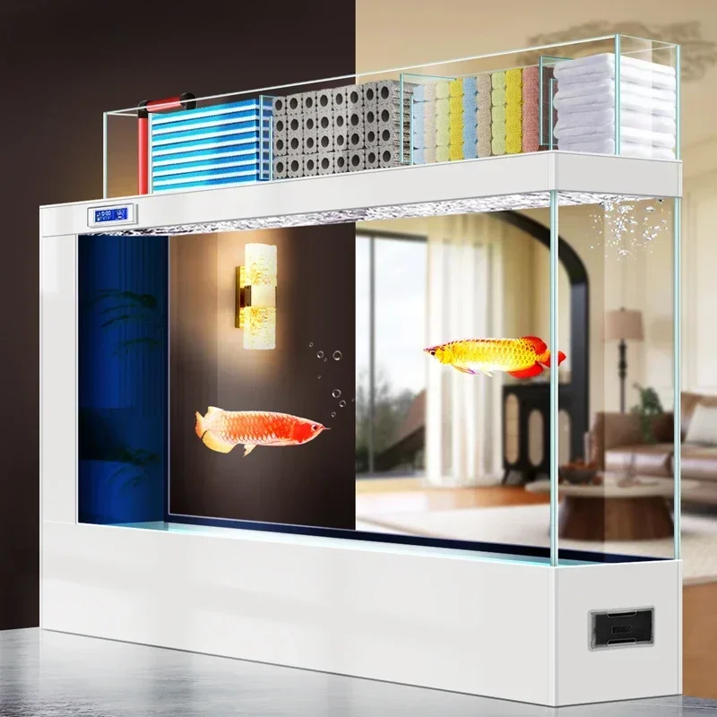 A  Living room fish tank screen water-free double filter ultra-white glass floor-to-ceiling large ecological aquarium53