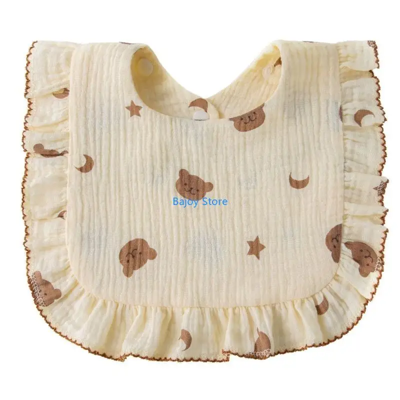 

63HE Stylish Baby Feeding Bib Drooling Bibs Infant Ruffle Floral Print Saliva Towel Cotton Gauzes Burp Cloth for Newborns