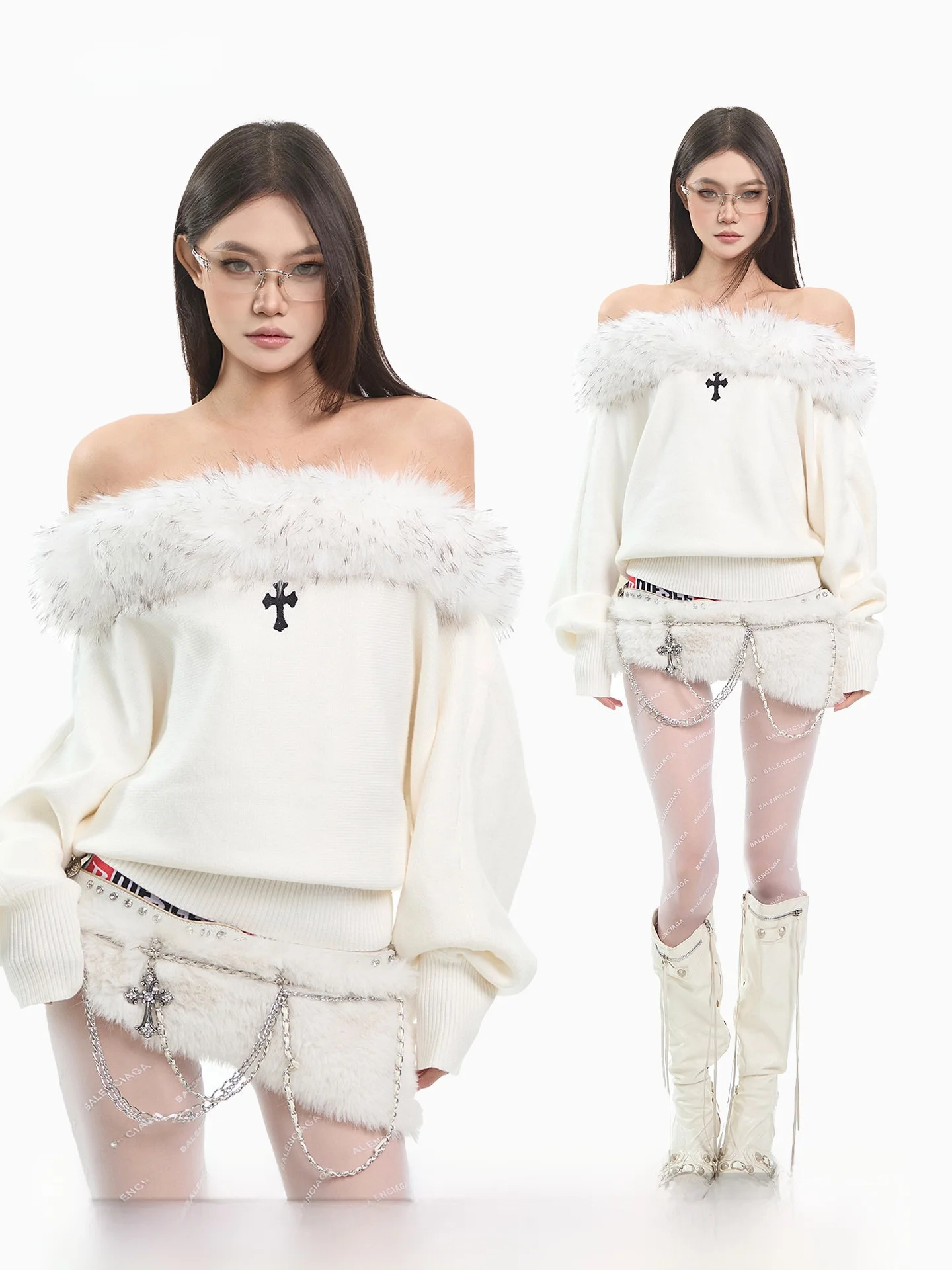 

Sexy American Cross Print Plu One oulder Women's Sweater Slim Fit oulder Bared Long Sve Print Design Online Exclusive