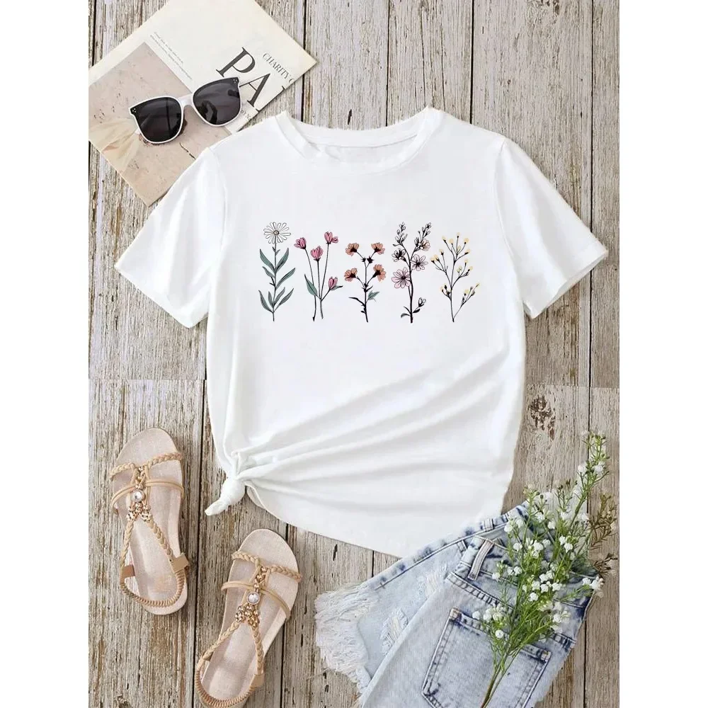 Drôle imprimé fleuri femmes T-shirt été décontracté à manches courtes haut col rond pour femme fleur vêtements hauts t-shirts Y2K Streetwear