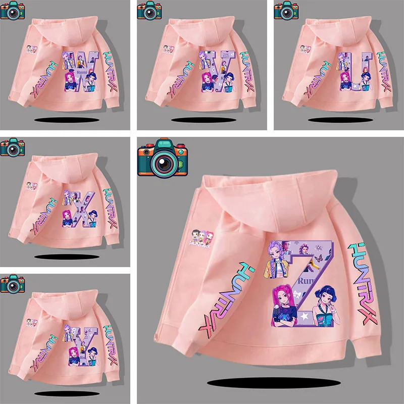 Winter and autumn zipper-style coat children's hooded sweatshirt boys' sports shirt girls' casual top A-Z letter cartoon print